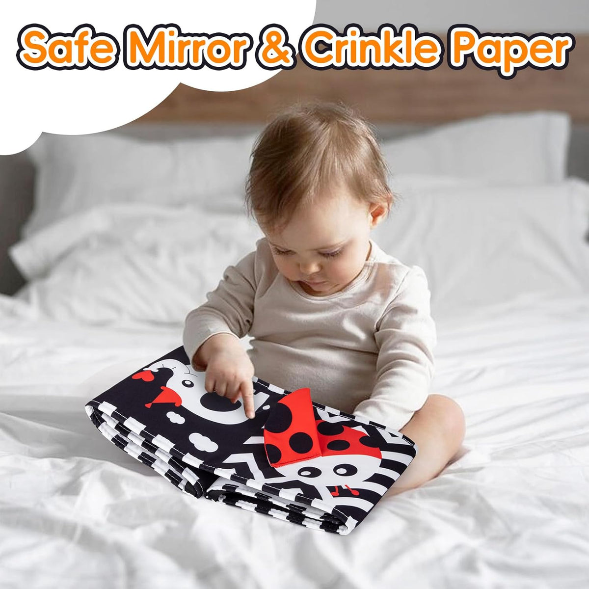 Cawgug Black and White High Contrast Baby Toys for Newborn Brain Development Tummy Time Soft Book