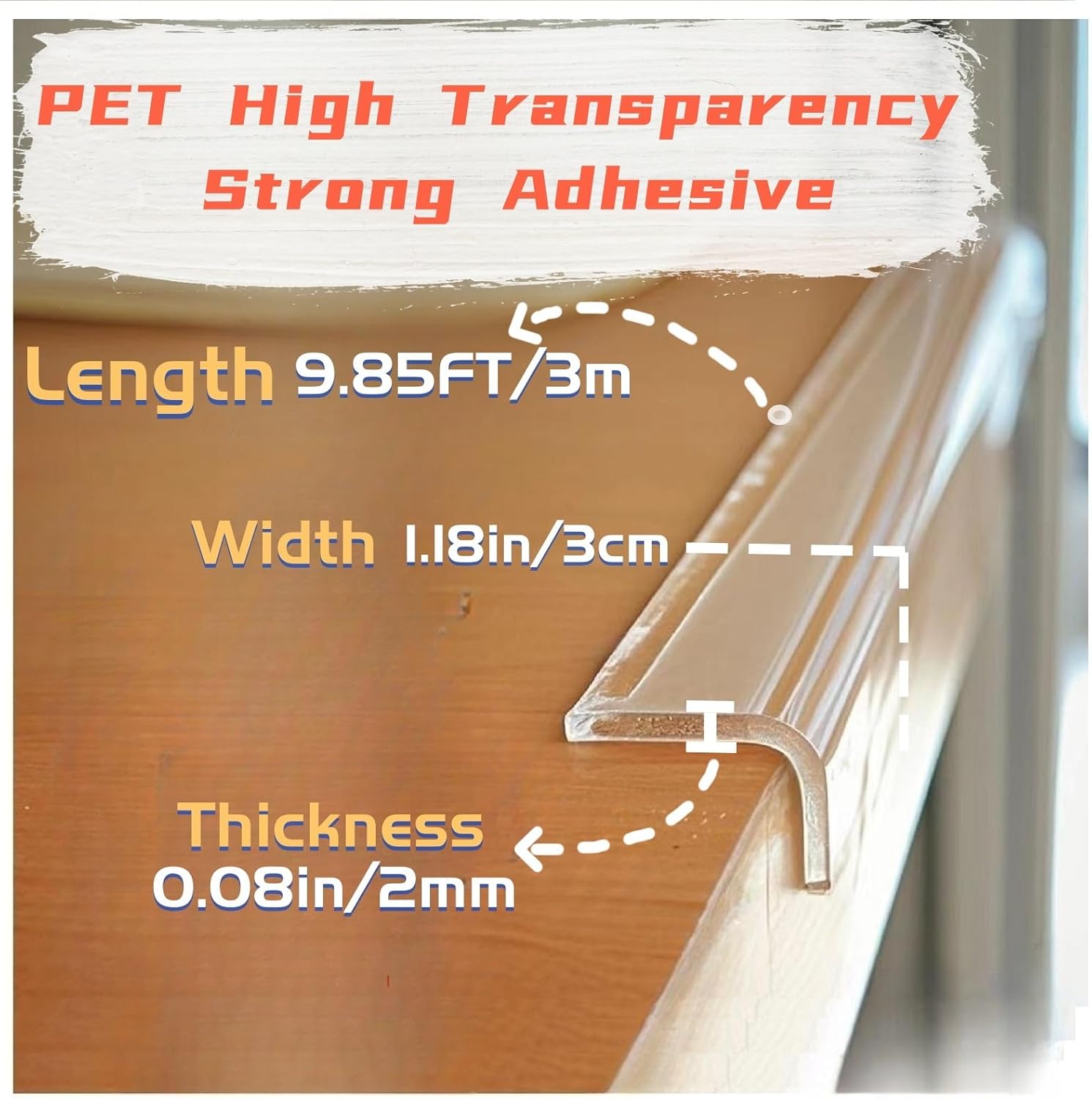 Clear Self Adhesive Edge,1.18in Width x118.2in Length,(3cmx3m) Self-Adhesive Table Edge Guard,Sharp