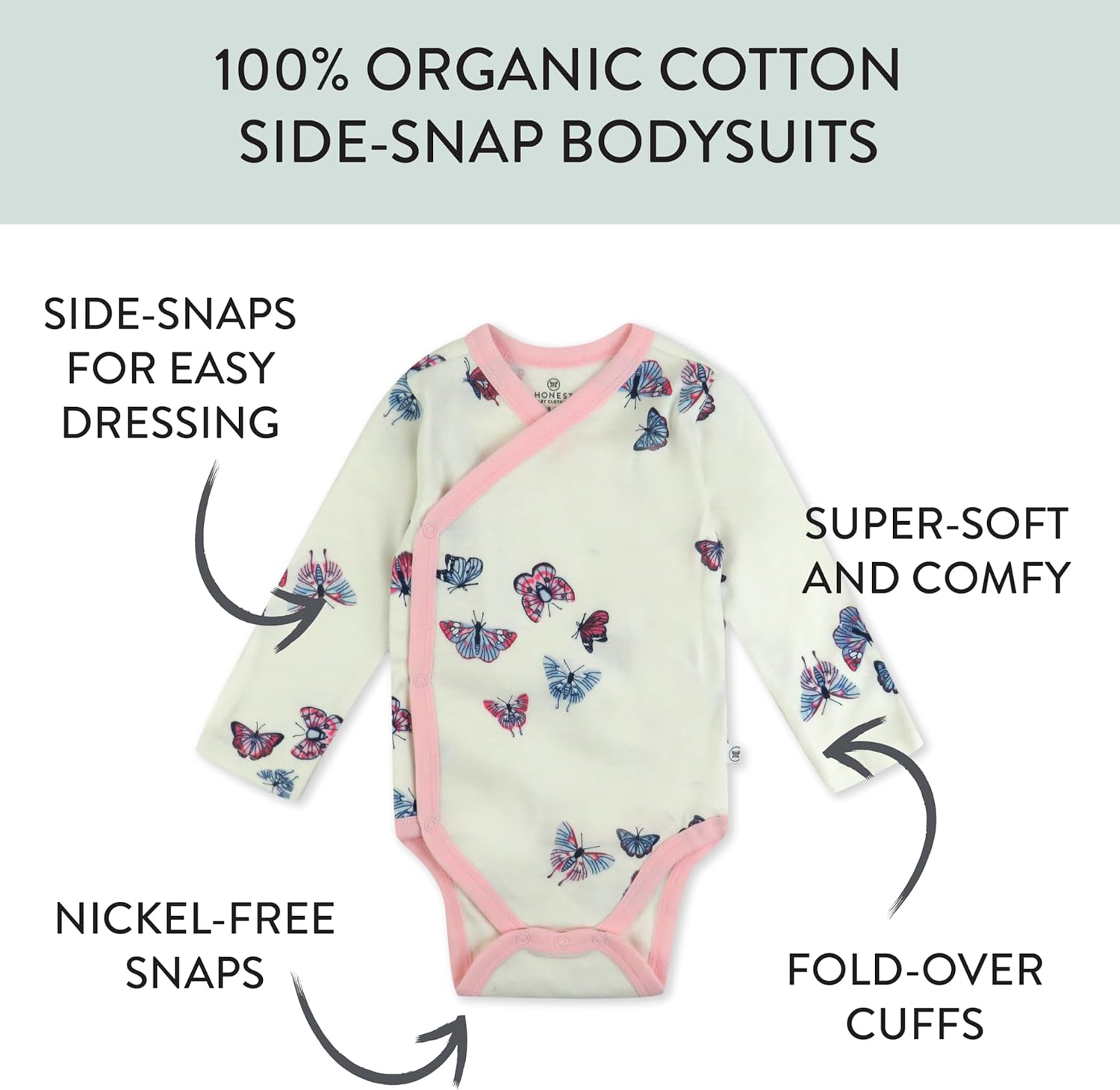 HonestBaby unisex-baby 3-pack Long Sleeve Side-snap Kimono Bodysuits Organic Cotton for Infant Baby