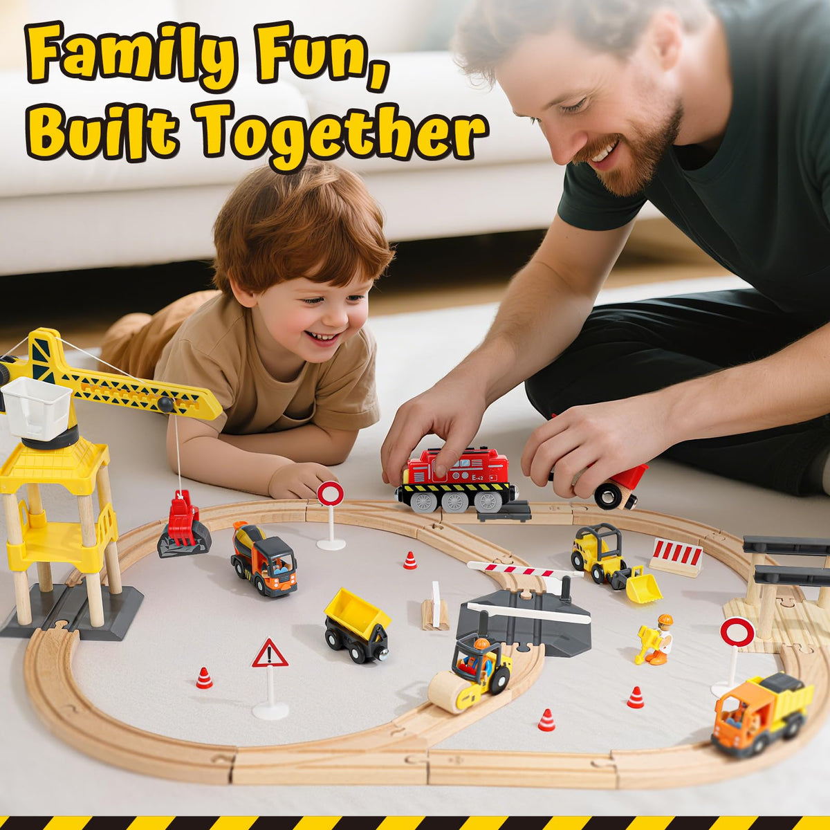 Lehoo Castle Wooden Train Set, Construction Toys for 3 Year Old Boys