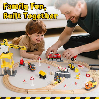 Lehoo Castle Wooden Train Set, Construction Toys for 3 Year Old Boys