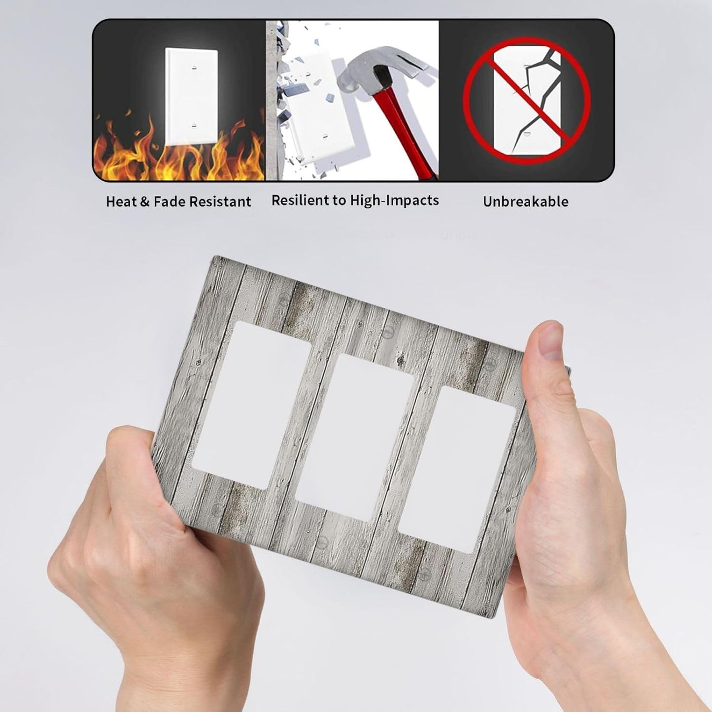 Light Switch Covers Farmhouse Rustic Grey Barn Door Wood 3 Gang Rocker Electrical GFCI Decorative