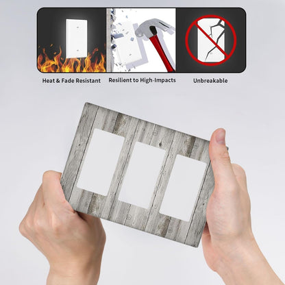 Light Switch Covers Farmhouse Rustic Grey Barn Door Wood 3 Gang Rocker Electrical GFCI Decorative