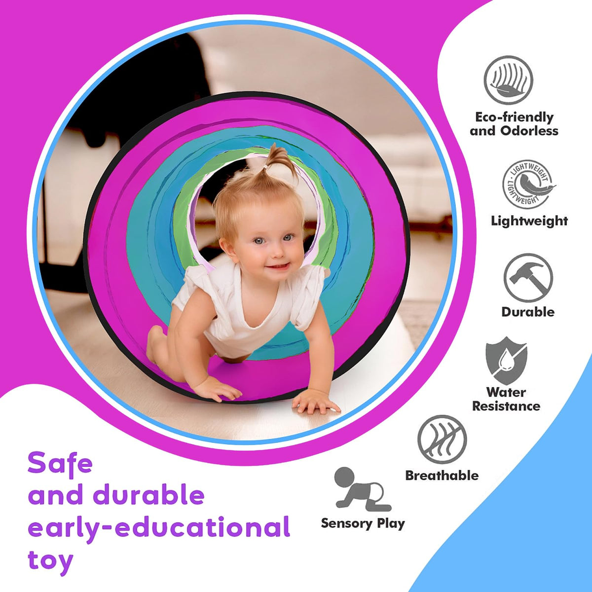 Kids Play Tunnel for Toddlers,Pop Up Crawl Through Tunnel Play Tent for Baby Infant Children or