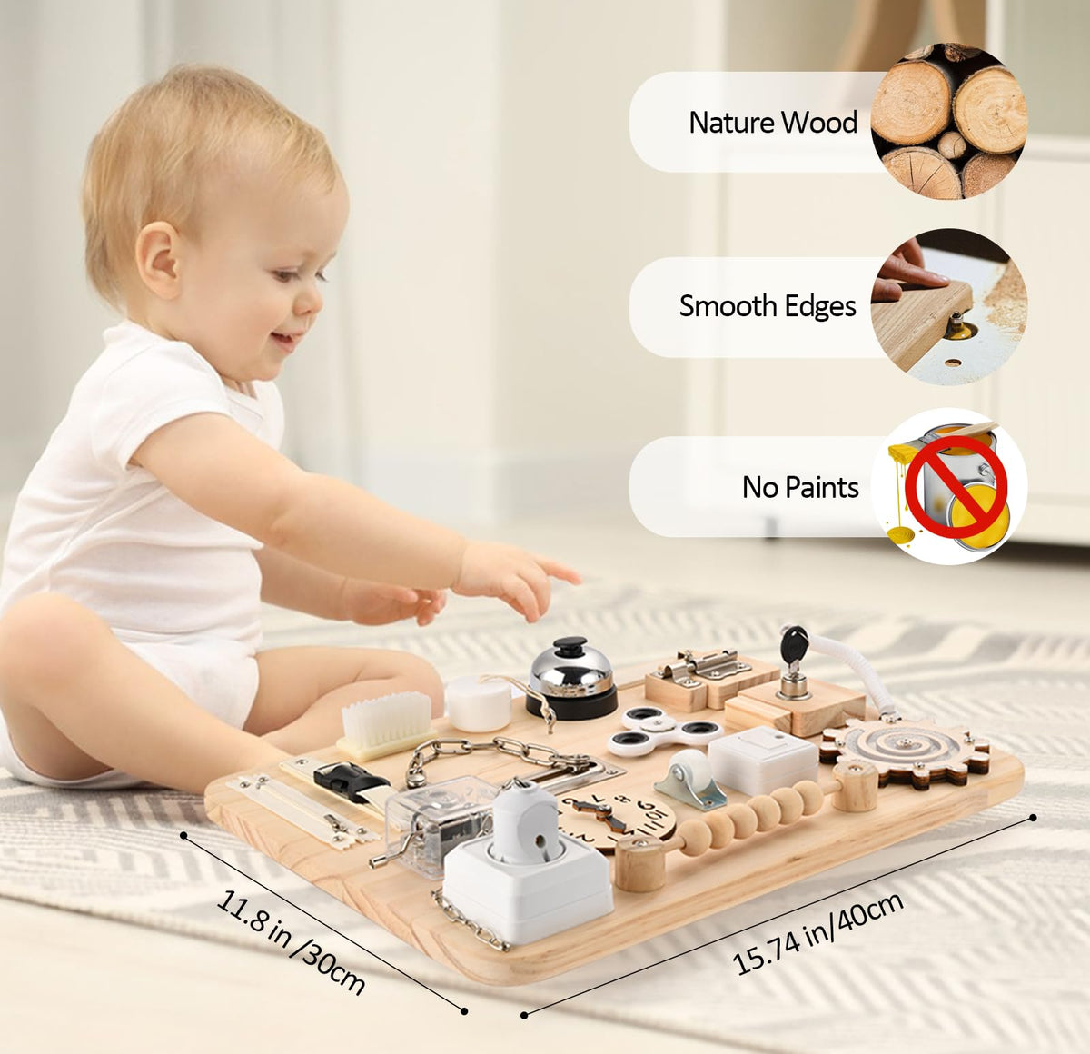 Potatomato Montessori Large Busy Board - Wooden Sensory Toys -Fidget Activity Board for Toddlers
