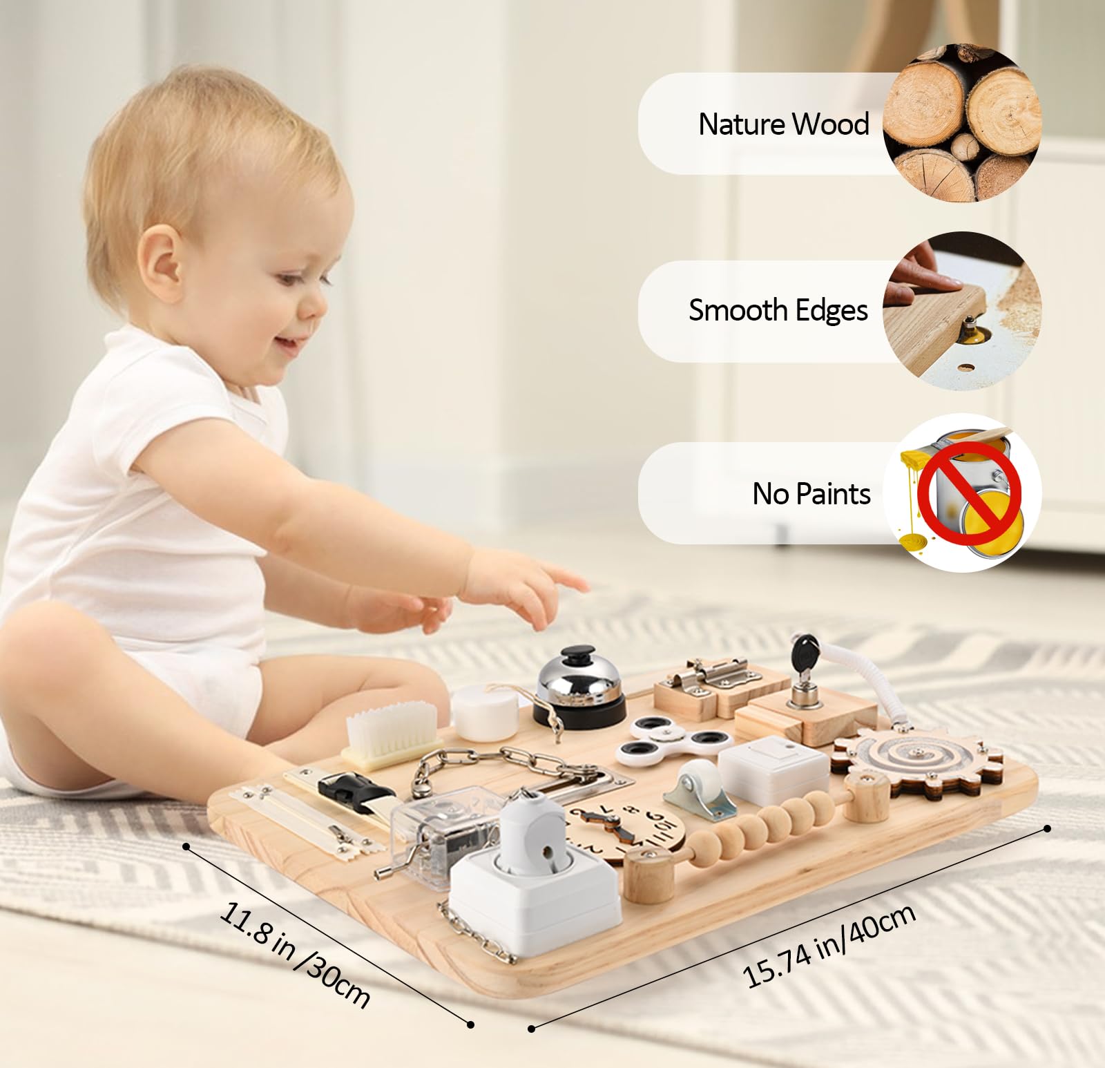 Potatomato Montessori Large Busy Board - Wooden Sensory Toys -Fidget Activity Board for Toddlers
