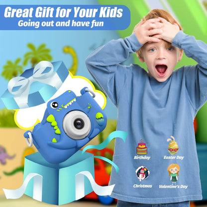 Upgrade Dinosaur Kids Camera, Christmas Birthday Gifts for Girls Boys 3-12, 1080P HD Selfie Digital