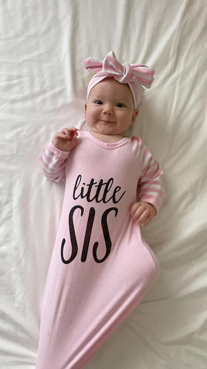 AMAWMW Newborn Baby Girl Little Sister Sleeper Gown Stripe Long Sleeve Nightgown Pajamas Gifts