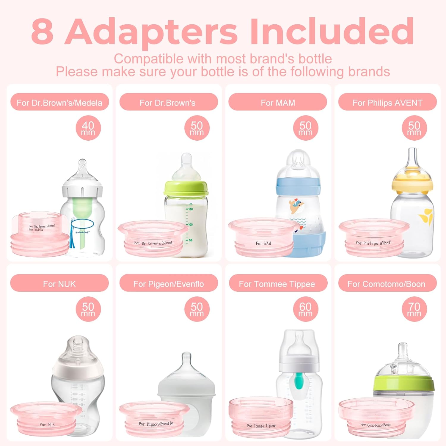 Portable Cordless Baby Bottle Warmer for Travel, Rechargeable with 8 Adapters & 1 Milk Powder