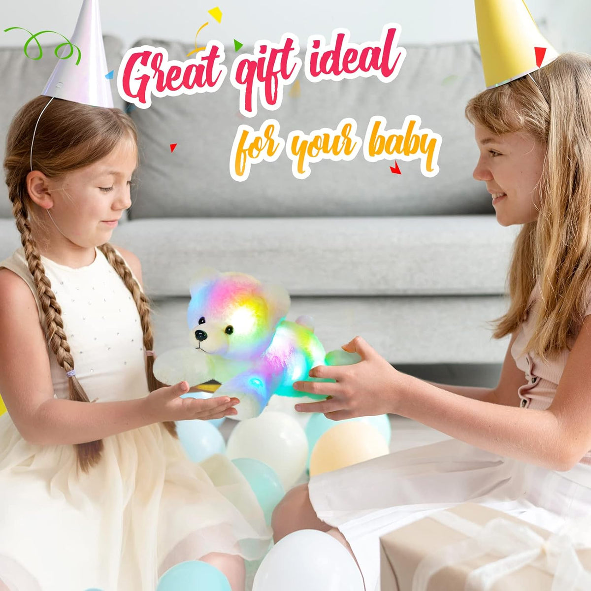 Glow Guards Light up Stuffed Polar Bear LED Soft Plush Toy with Magic Night Lights Glow in The Dark
