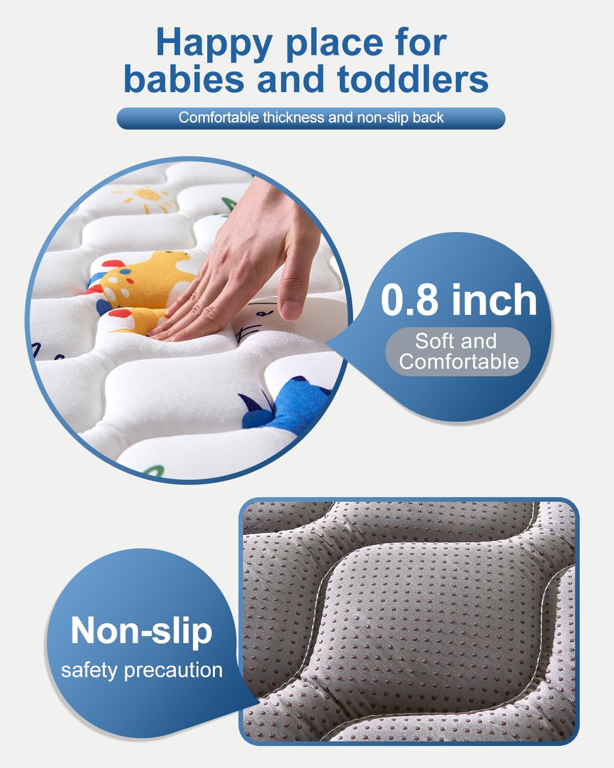 Odorless Premium Foam Baby Play Mat 47" x 47", Soft Microfiber Fabric Crawling Mat for Floor