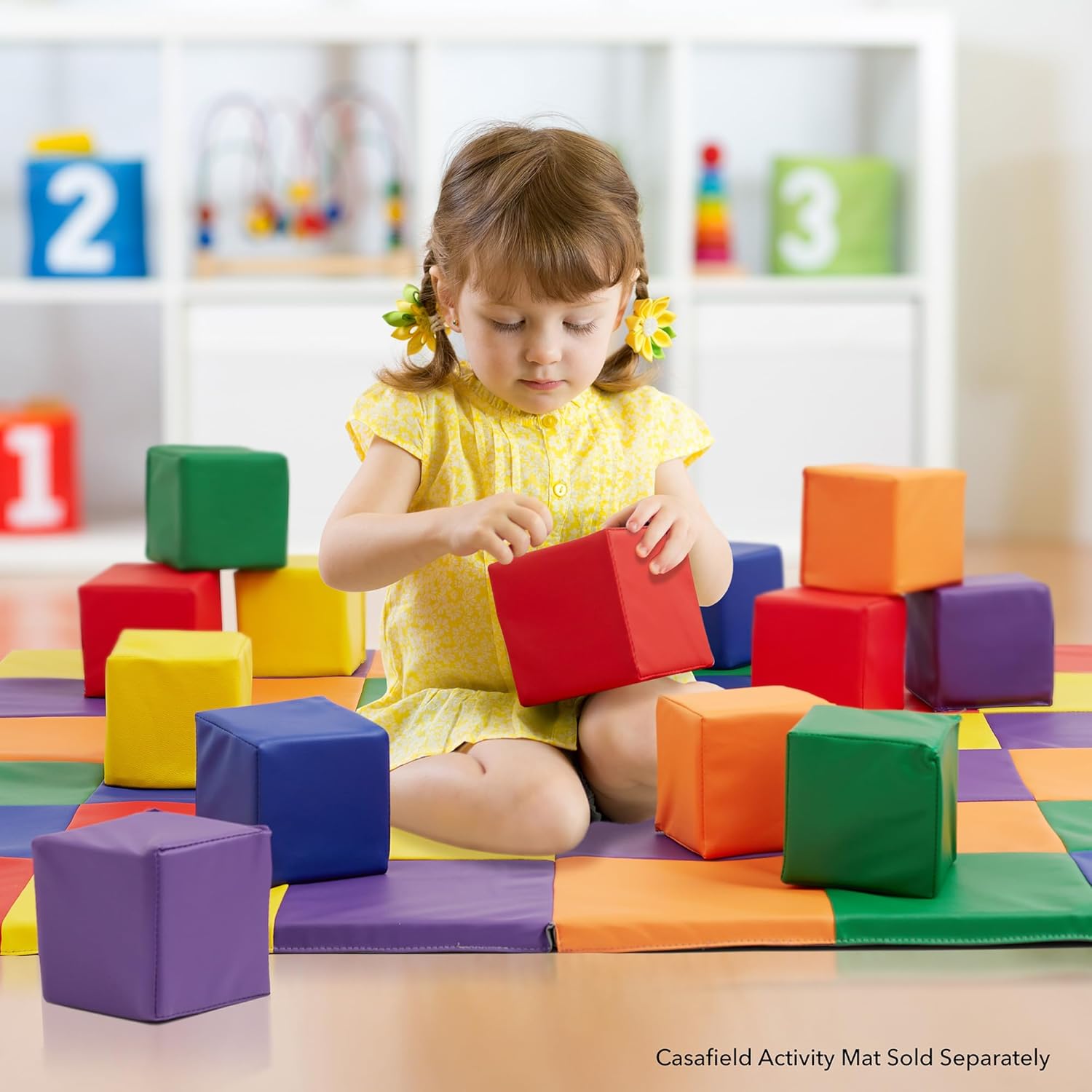 Casafield Toddler Foam Building Blocks (12-Piece Set), 5.5" x 5.5" Soft Play Colorful Kids Stacking