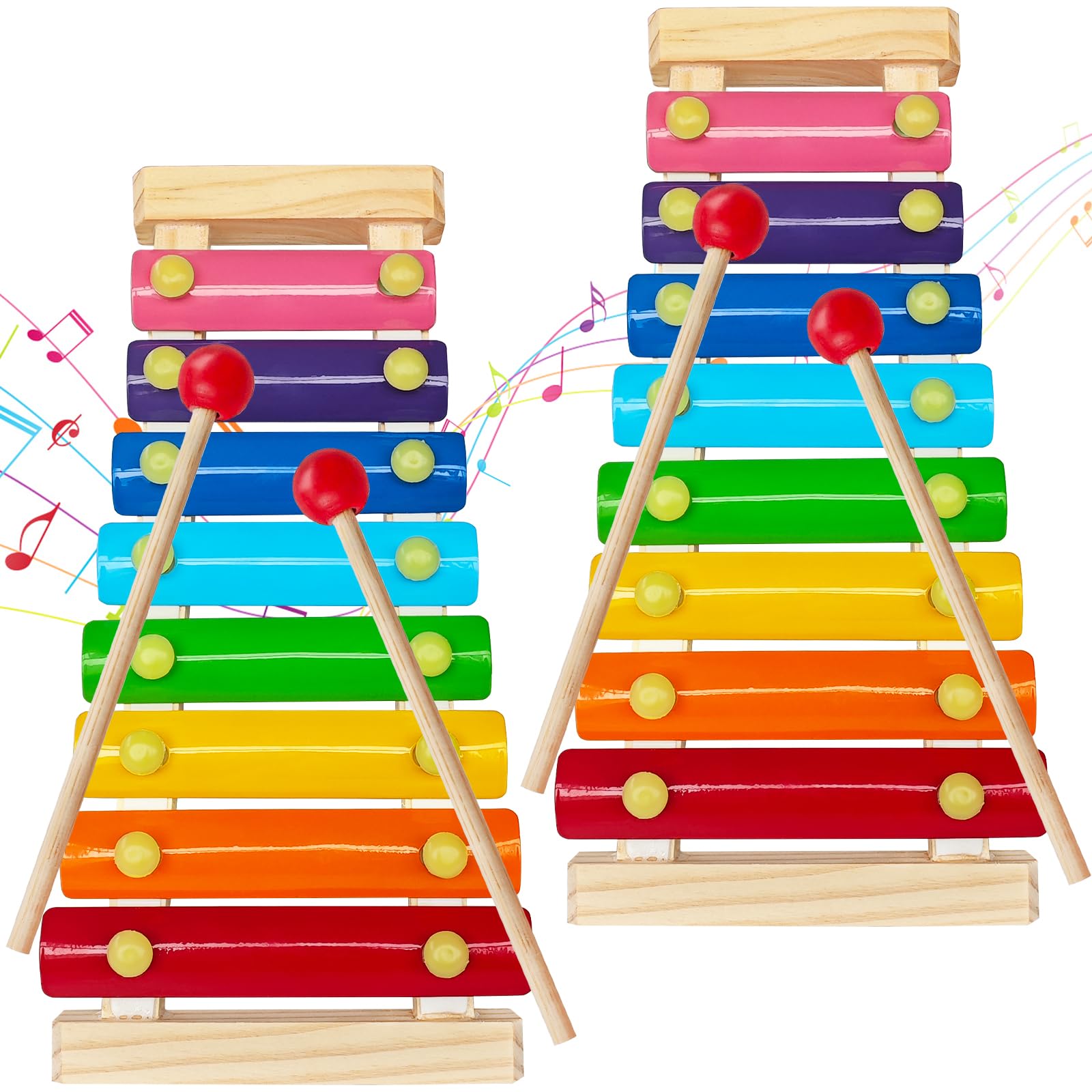 2 Pcs Wooden Xylophone for Kids,Xylophone Educational Musical Toy with 2 Child Mallets 8 Diatonic