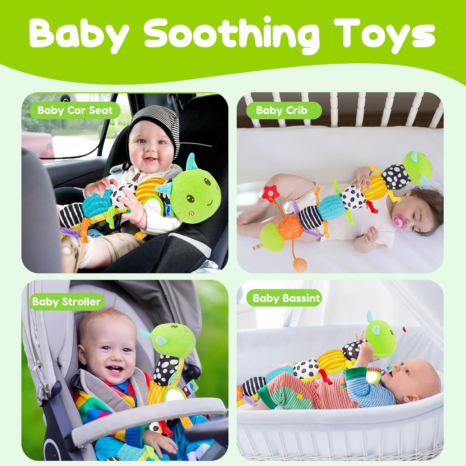 Baby Sensory Toy 0-6 Month Music Animal Stuffed Plush Caterpillar Toy for Infant 0-3-6 Month Tummy
