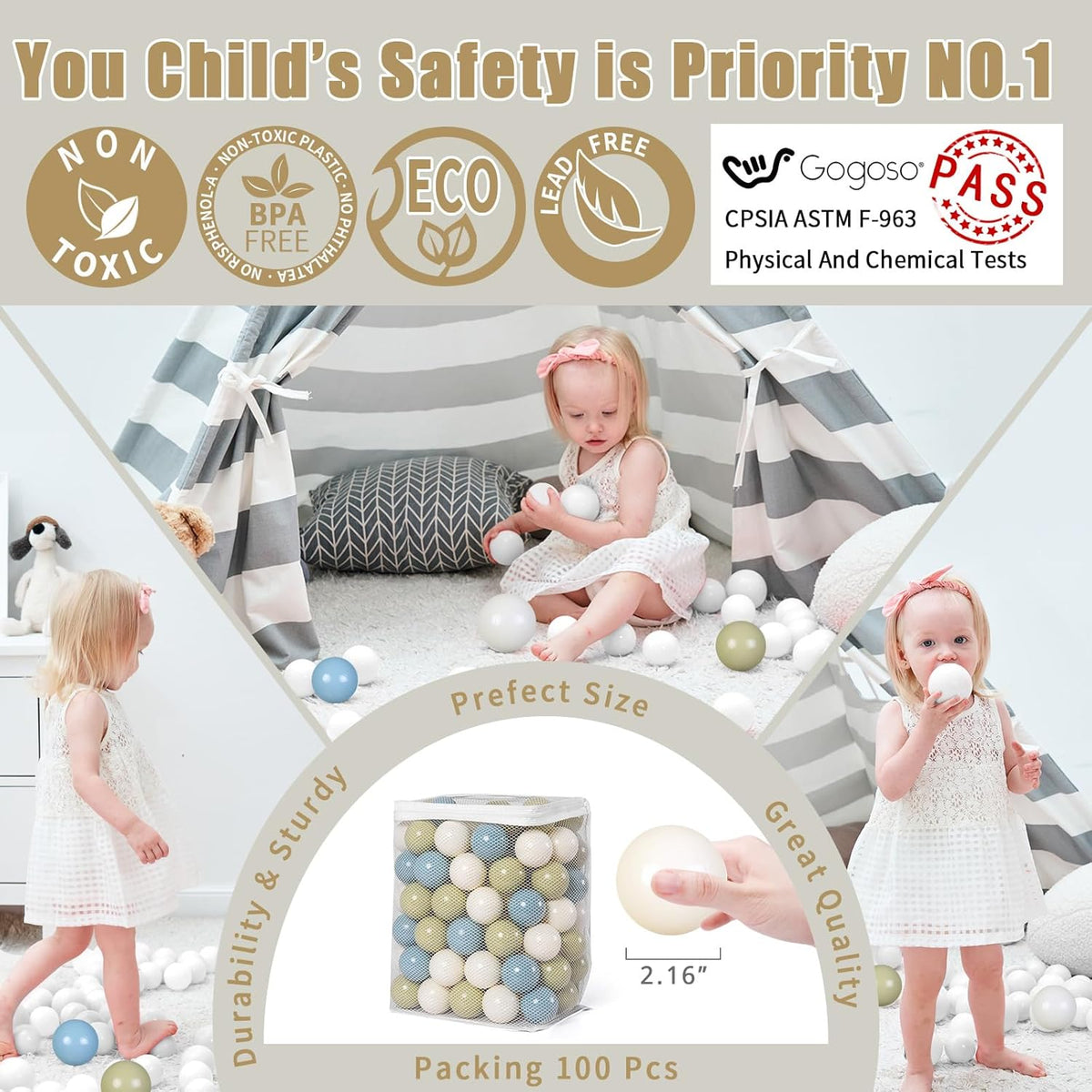 GOGOSO Ball Pit Balls - 2.15inch Plasticsball for Kids Toddlers Birthday Gifts, Summer Vibrant