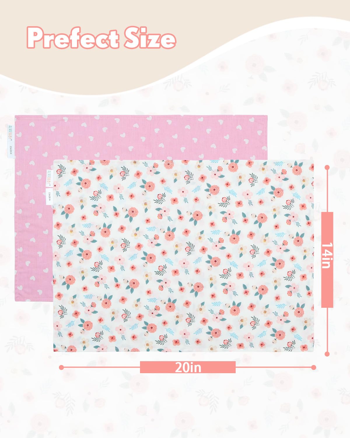 ALVABABY Toddler Pillowcases Fits 14x20in,13x18in Kids Cotton Baby 2 Packs Envelope Kids Pillow