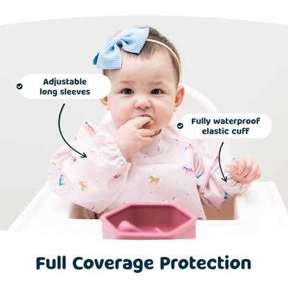 Tiny Twinkle Mess Proof Baby Bib,Waterproof Smock Baby Bib for Eating,Machine Washable Long Sleeve