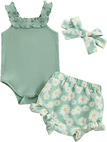 fhutpw Baby Girl Clothes Summer Cute Outfits 3 6 12 18 Months Spaghetti Strap Romper & Floarl