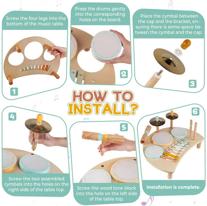 Kids Drum Set, Montessori Musical Instruments for Toddlers 1-3, Wooden Musical Toys for Baby 12-18