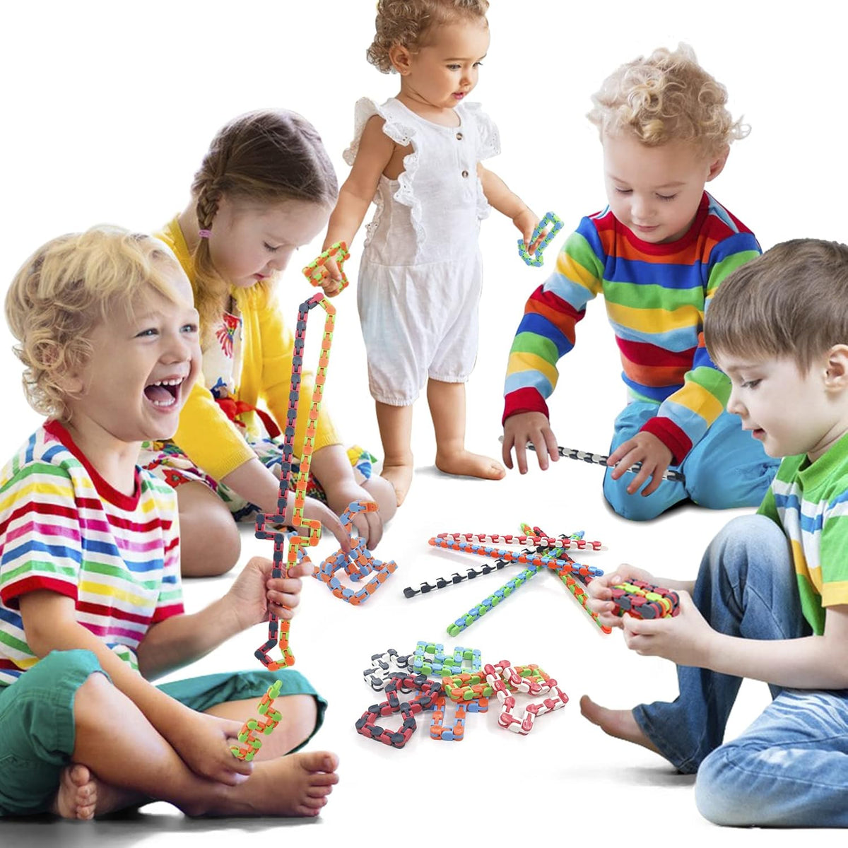 30 Pack Wacky Tracks Snap and Click Fidget Toys Finger Sensory Toys, 24 Links Snake Puzzles for