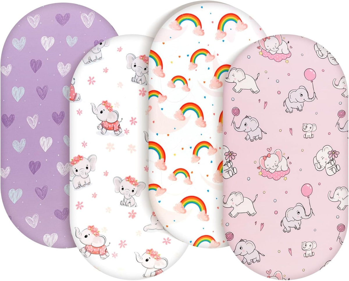4 Pack Baby Girl Bassinet Sheets Set Soft Fitted Floral or Elephant Theme Baby Girl Mattress Covers