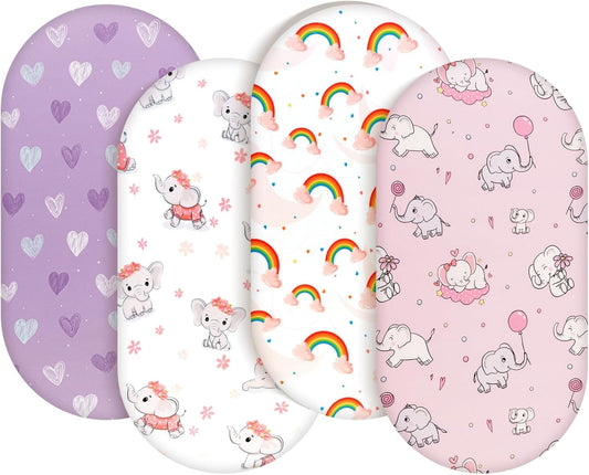4 Pack Baby Girl Bassinet Sheets Set Soft Fitted Floral or Elephant Theme Baby Girl Mattress Covers