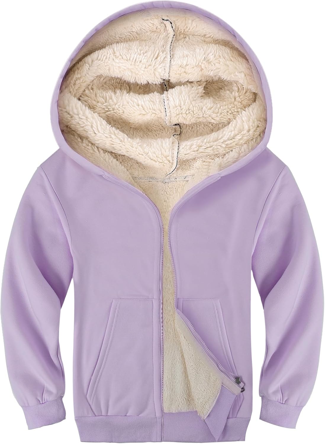 Gihuo Unisex Boy's Girls Winter Warm Sherpa Lined Zip Up Sweatshirt Fleece Jacket Kid's Hoodie