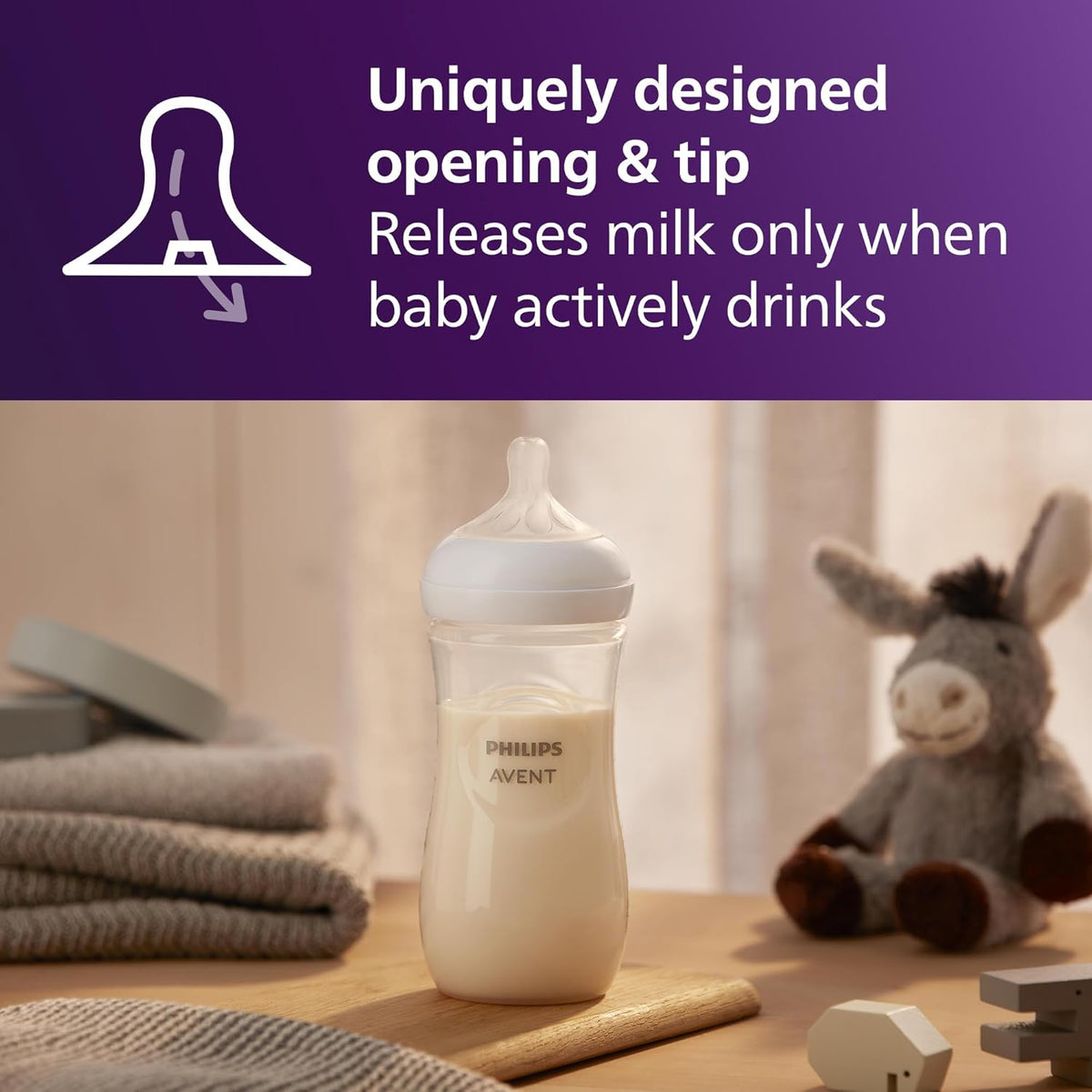 Philips Avent Natural Baby Bottles with Natural Response Nipples (Fast Flow, Flow 4), 11oz, 4-Pack