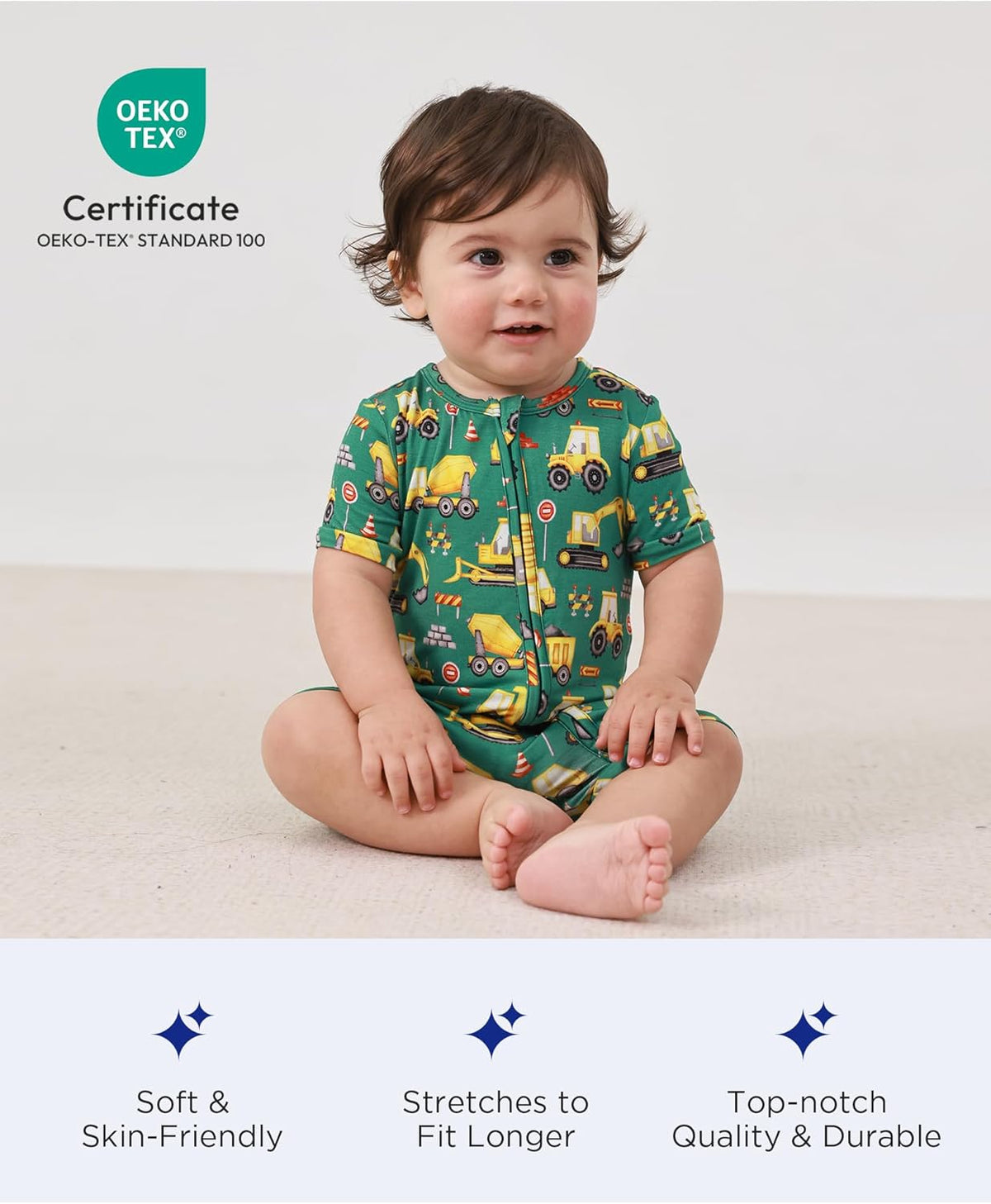 Baby Boys Bamboo Viscose Short Sleeve Romper Soft Comfy Infant Summer Jumpsuit