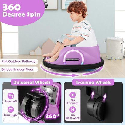 GLACER 12V Bumper Car, Electric Kids Bumper Car w/Parental Remote, 3-Speed, 360°Spin, Music, LED