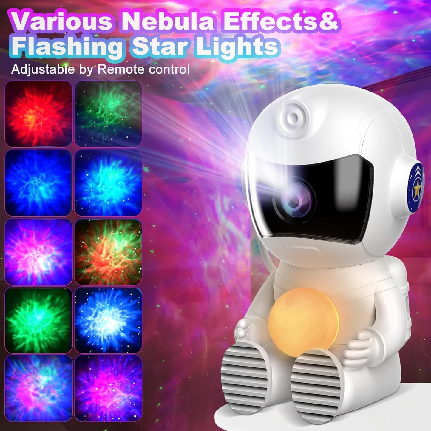 XIAOER Astronaut Galaxy Projector with Moon, Star Projector Night Light for Bedroom, Starry Nebula