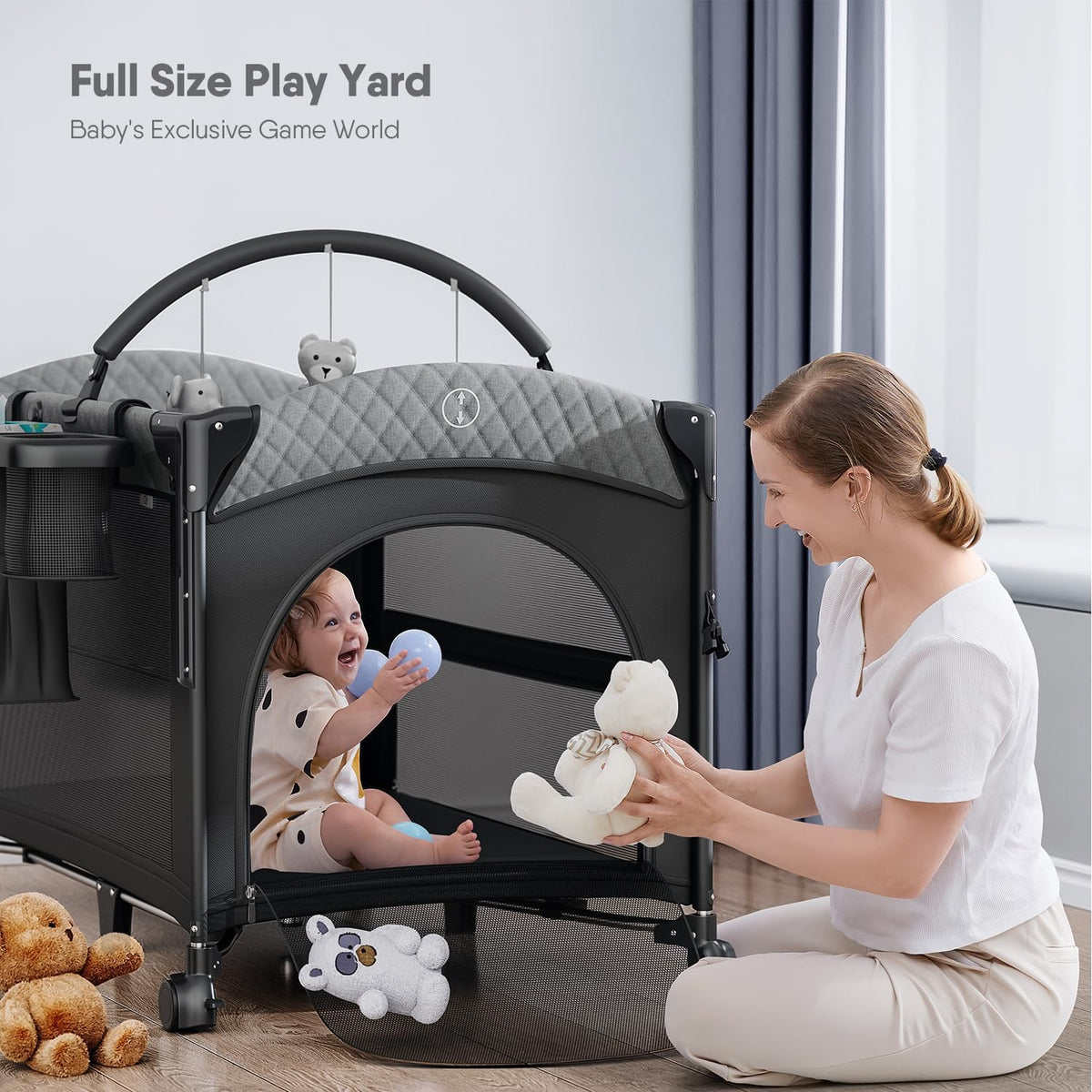 4 in 1 Baby Bassinet, Pack and Play, Bedside Crib Sleeper, Diaper Changer - Comes with Mattress