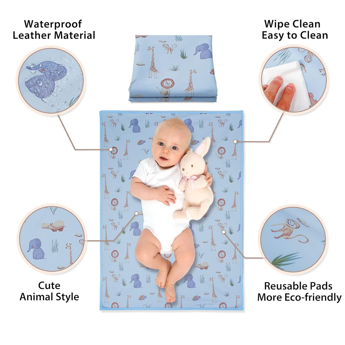 Vegan Leather Baby Changing Mat - Wipeable Portable Changing Pad, Foldable Travel Changing Mat for