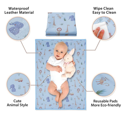 Vegan Leather Baby Changing Mat - Wipeable Portable Changing Pad, Foldable Travel Changing Mat for