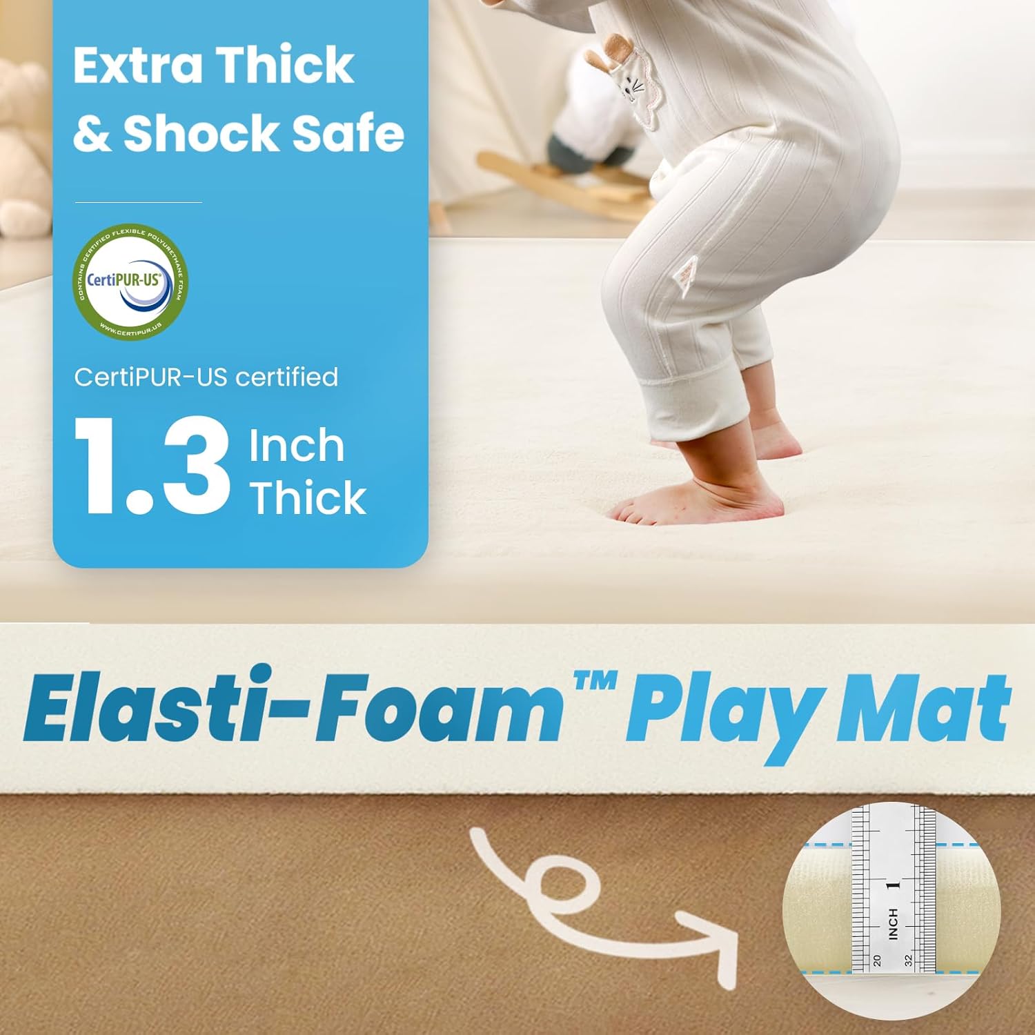 Ultra Soft Baby Play Mat,1.3" Thick Elasti-Foam Tummy Time Mat for