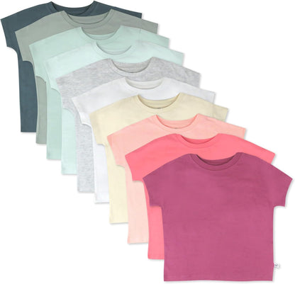HonestBaby 10-Pack Short Sleeve T-shirts 100% Organic Cotton Baby, Toddler, Little Kids, Boys