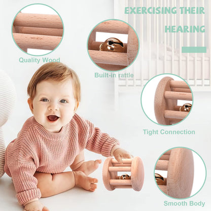 6 Pieces Toy Set- Wooden Baby Toys for Babies 0-6 Months,Wooden Toys for Babies Rattles with