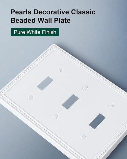 2-Pack Triple Toggle Light Switch Cover Plate, Pearls Decorative Switch Plate Covers, Pure White 3