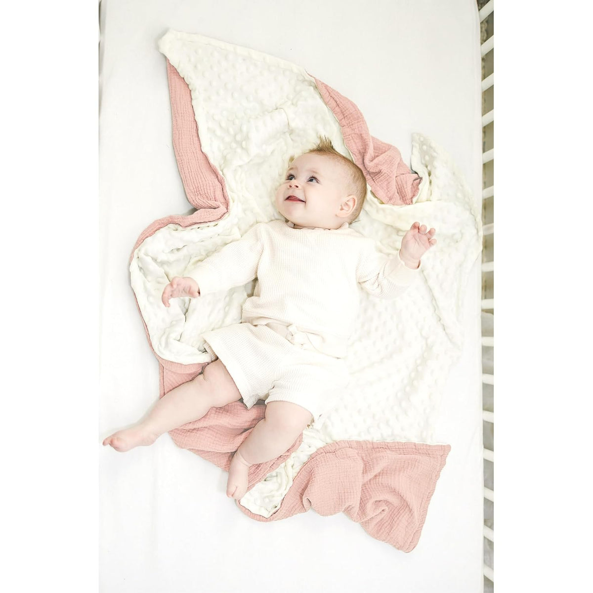 Konssy Baby Blankets for Unisex Boys Girls, Super Soft Nursery Minky Blankets with Muslin Cotton