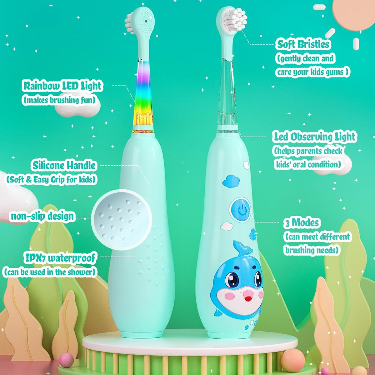 SEAGO Kids Electric Toothbrushes Rechargeable, Toddler Electric Toothbrush with Magnetic Charging