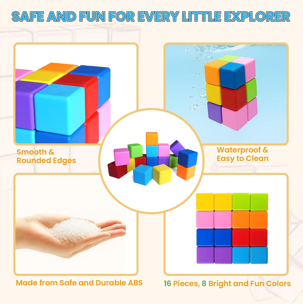 Large Magnetic Building Blocks in 8 Colors, 1.65 Inch Magnet Cubes for Sensory Education, STEM