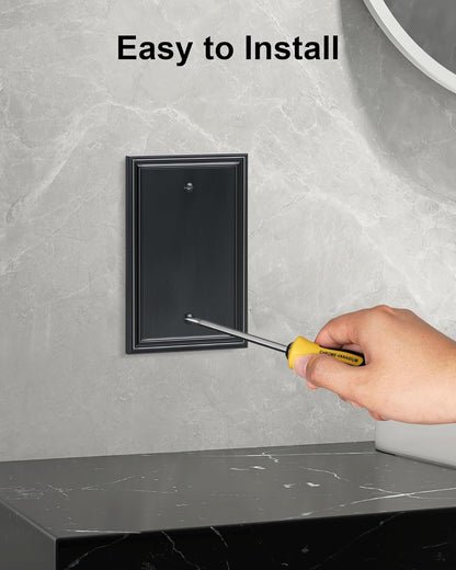 2-Pack Single Blank Wall Plates, Durable Solid Zinc Alloy Blank Outlet Covers, Decorative Black
