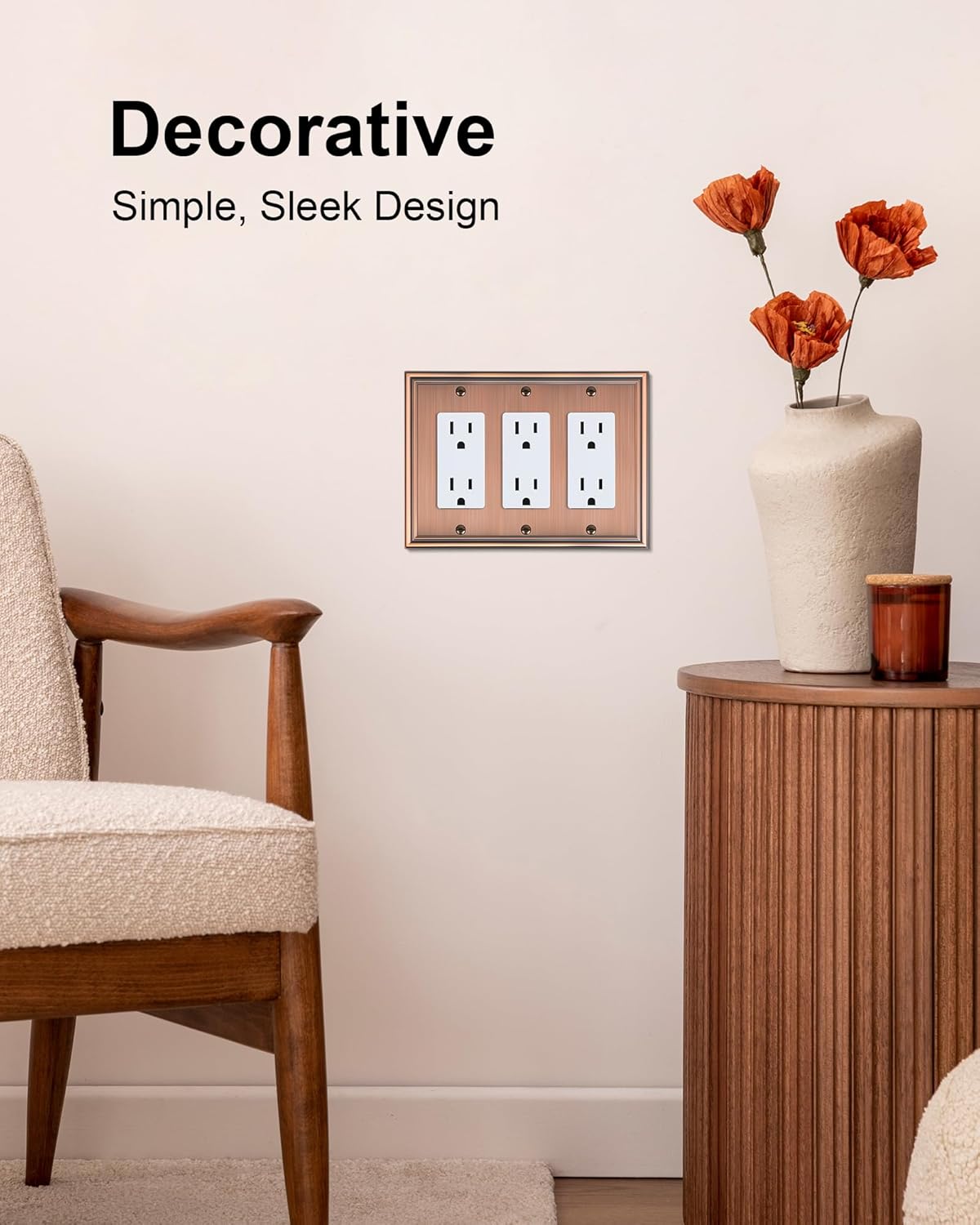2-Pack Decorative Tripple Decorator Outlet Cover Plate, Durable Zinc Alloy Antique Copper Wall