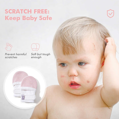 HAPIU Baby No Scratch Mittens Stay On, 100% Cotton Breathable, Adjustable Infant Gloves for Boys