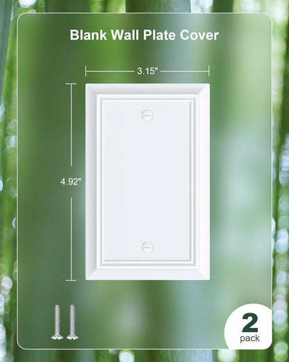 2-Pack Single Blank Wall Plate, Durable Natural Bamboo Fiber Wall Plate Cover,Pure White 1 Gang