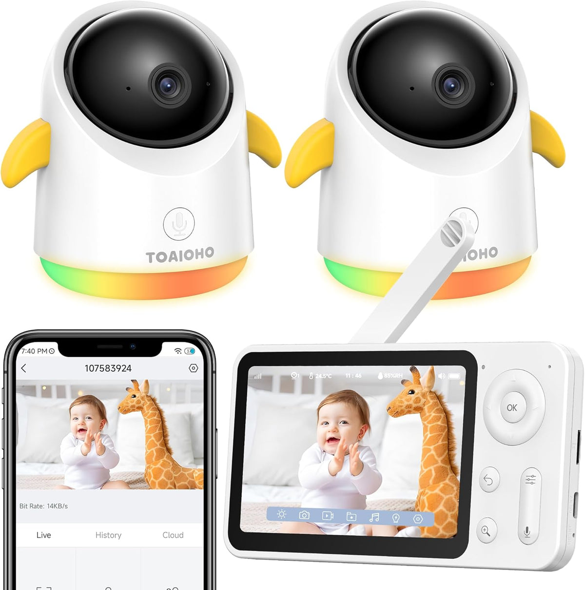Baby Monitor with 2 Cameras and Audio WiFi/No WiFi: Baby Monitor WiFi Smartphone APP Control