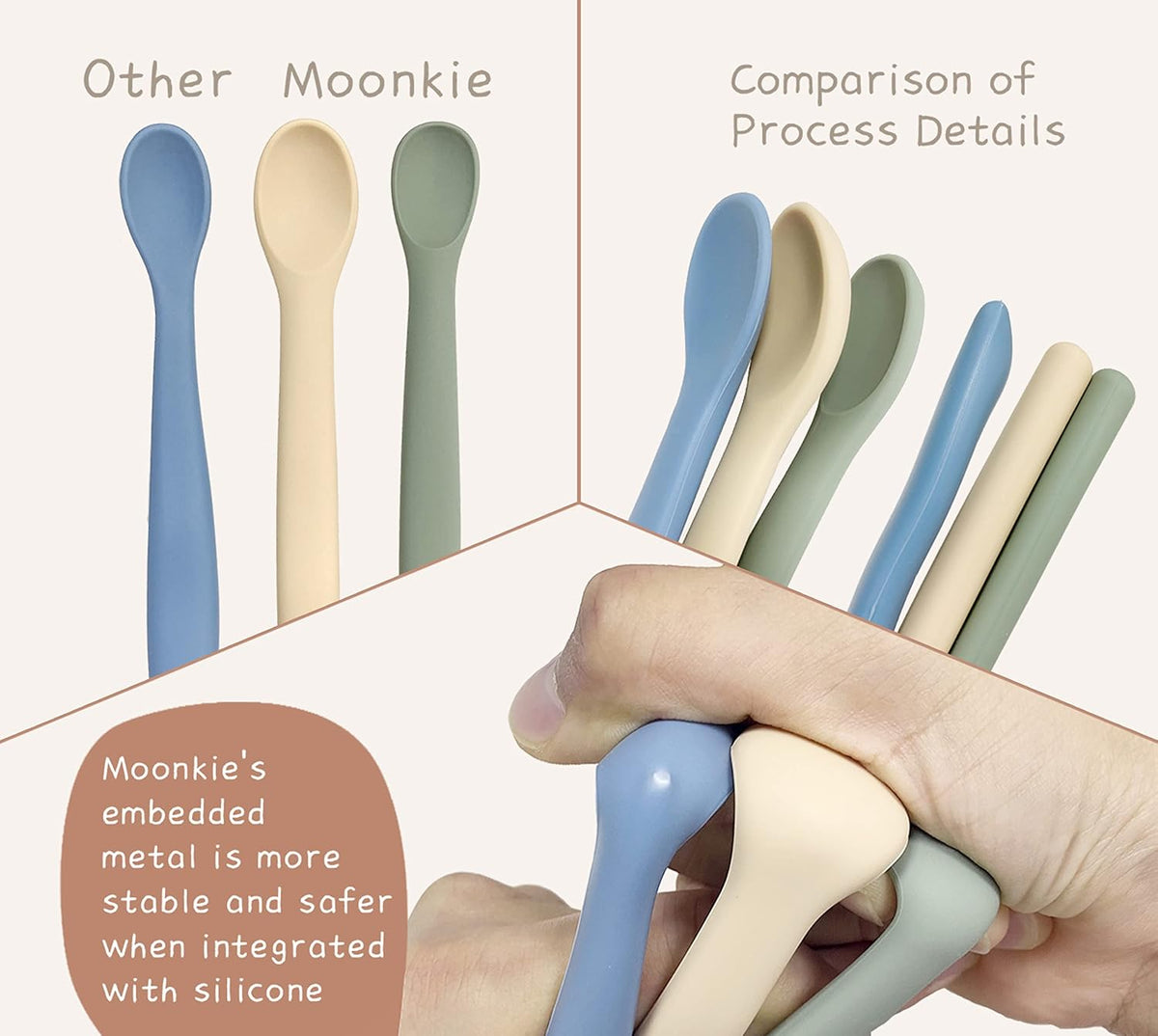 Moonkie Silicone Baby Spoons Set of 4, Two Sizes Feeding Spoon for First Stage 4+ Months, Baby