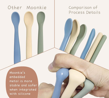 Moonkie Silicone Baby Spoons Set of 4, Two Sizes Feeding Spoon for First Stage 4+ Months, Baby
