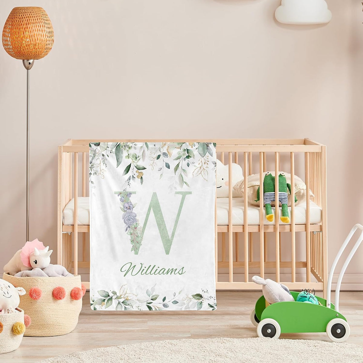 Personalized Baby Blanket with Name, Custom Floral Name Blanket Toddler Girls Soft Flannne