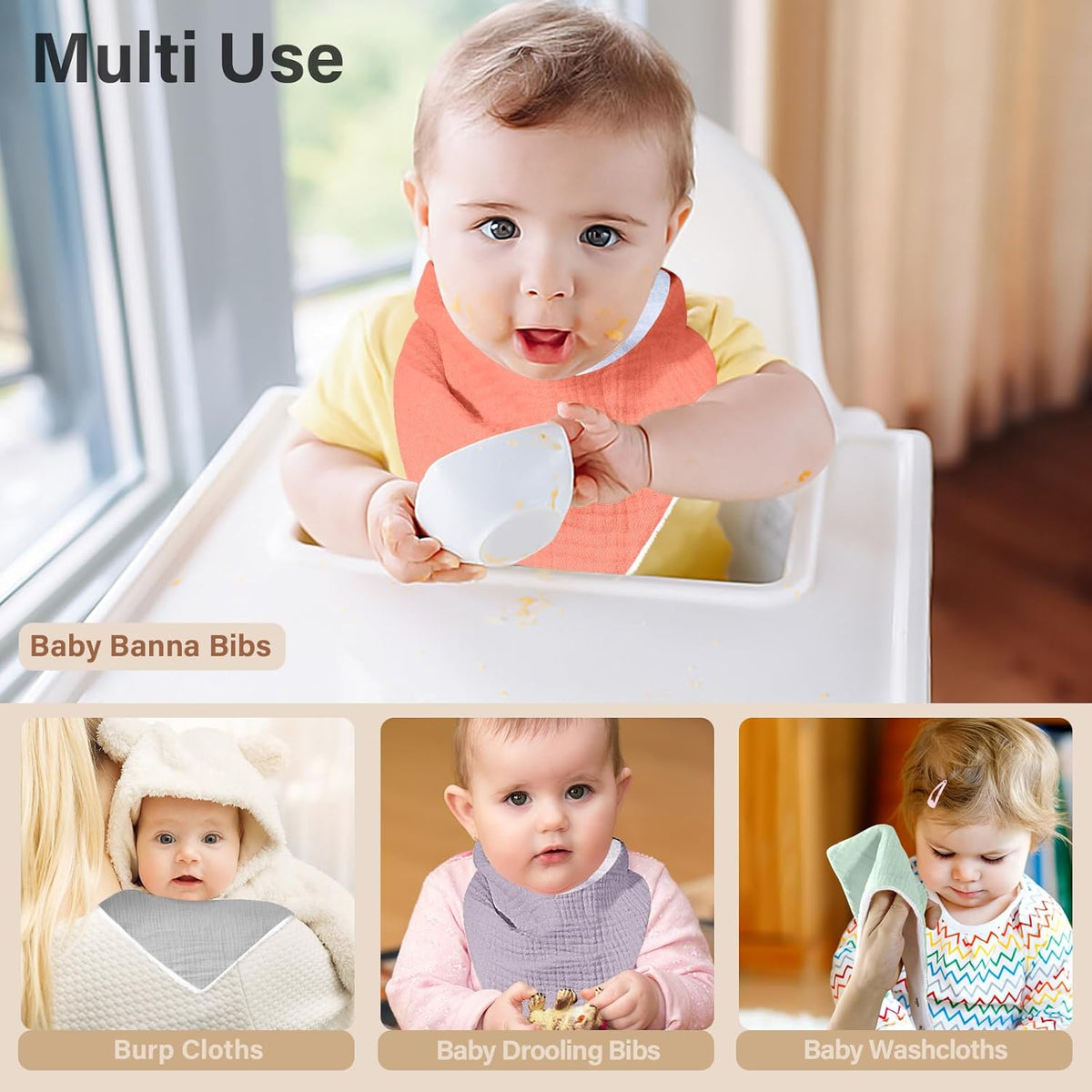 Muslin Baby Bibs,Soft Triangular Baby Bandana Drool Bibs for Baby Boy Girl,Solid Colors Bib for